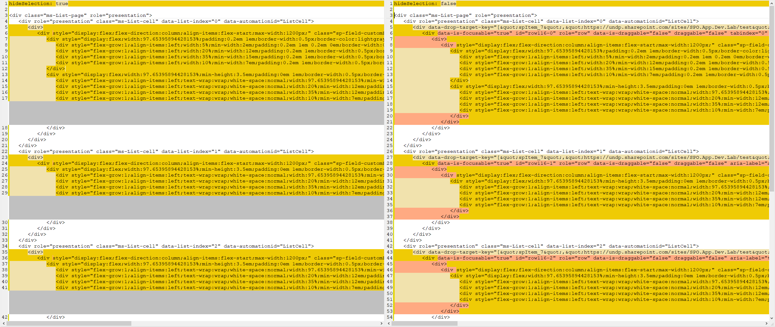 List View Formatting child element width in percentages is rendered