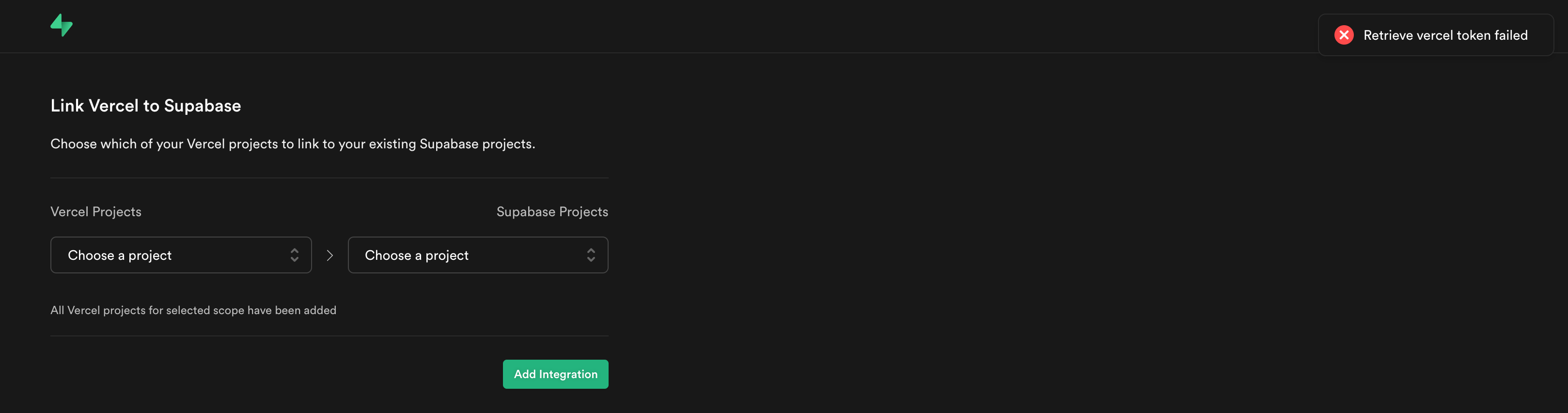 Failing to connect Supabase as Vercel integration · Issue #3982 ...