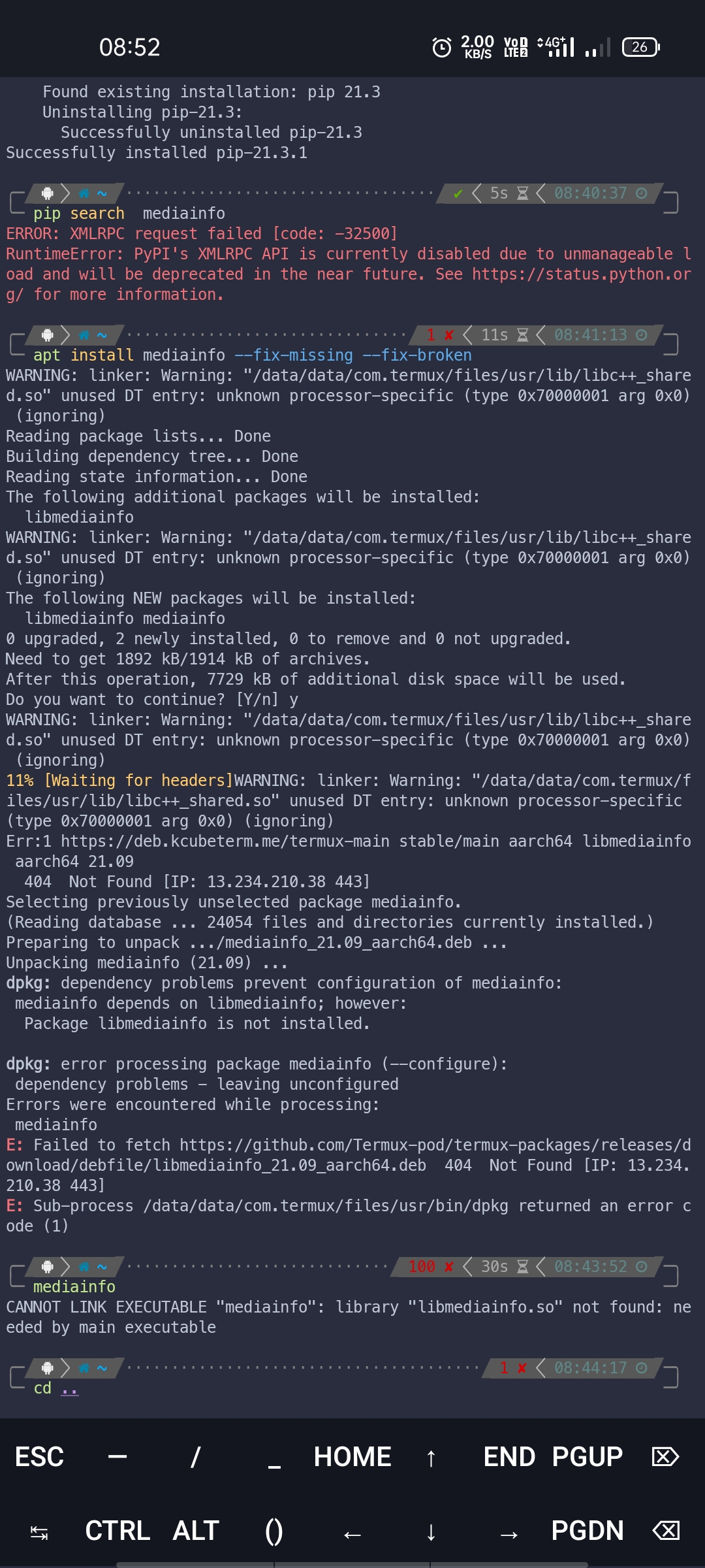[Bug]: Unable to fetch libmediainfo · Issue #7833 · termux/termux ...