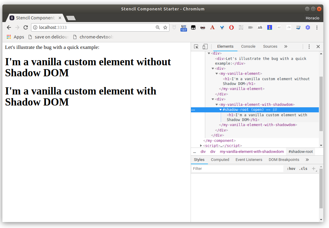 Putting vanilla web components using Shadow DOM in a Stencil app fails on Firefox · Issue #1047 · ionic-team/stencil · GitHub Putting vanilla web components using Shadow DOM in a Stencil app fails on Firefox · Issue #1047 · ionic-team/stencil · GitHub