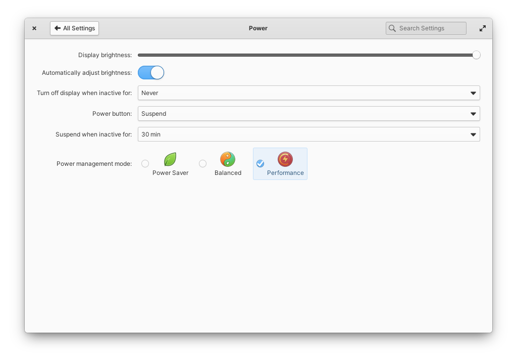 Screenshot of power management