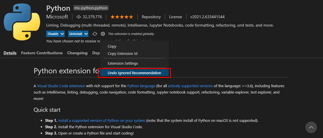 "Install formatter" recommendation always appear when saving a Python ...