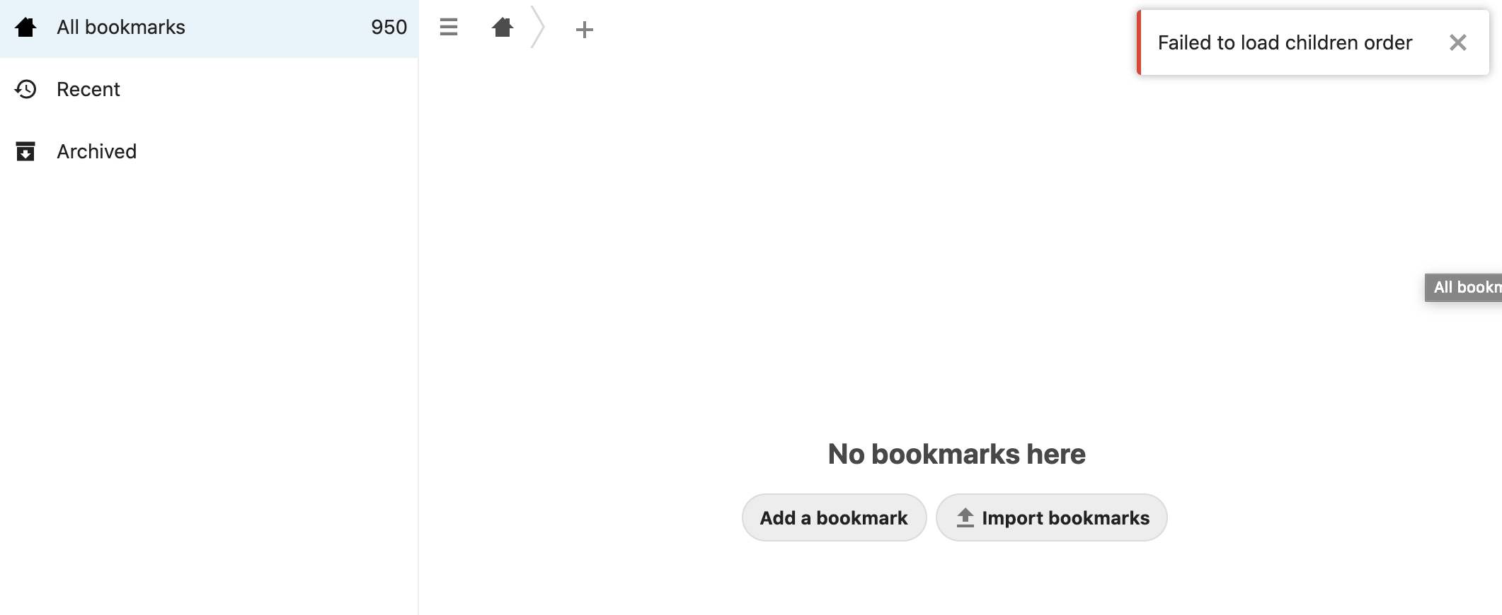 Recent bookmarks are not deleted when deleting all bookmarks · Issue