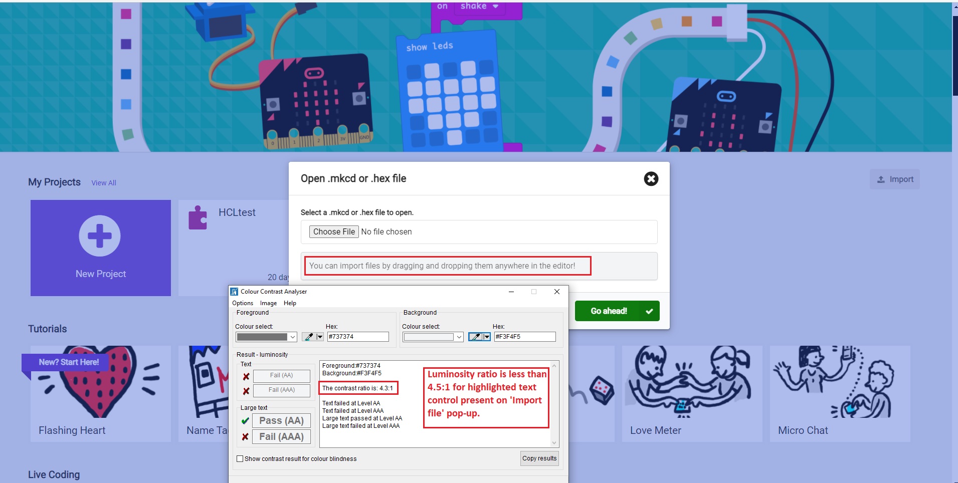 [Visual Requirements - Make Code - Import File] Luminosity ratio is ...