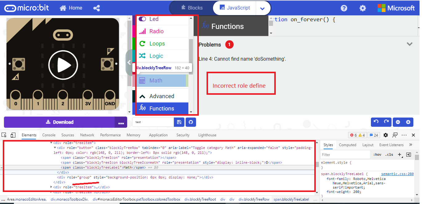 [Programmatic Access Make Code Blocks] Incorrect role is defined for controls like 'Basic