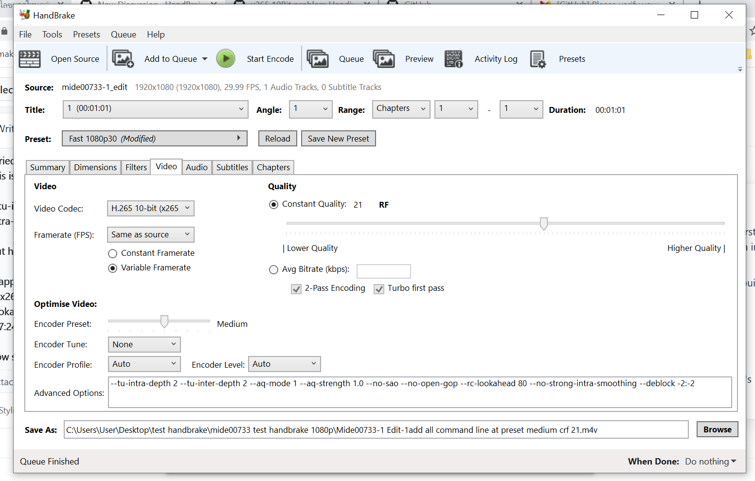 can't insert code in advanced option · HandBrake HandBrake · Discussion