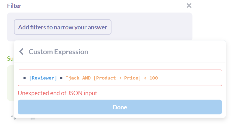 JSON Error on invalid custom expression · Issue #15466 · metabase ...