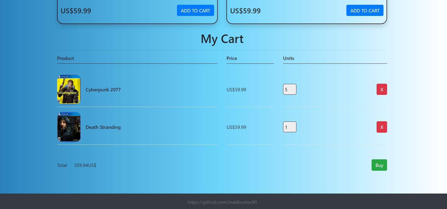 GitHub - fmatibustos/Shopping-Cart: A shopping cart for Playstation games.