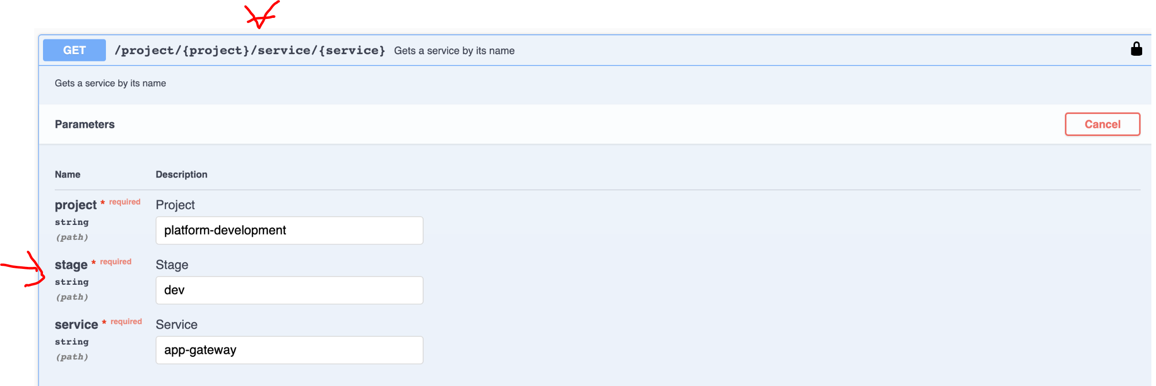 Keptn API Endpoint is missing path parameter and mismatch between