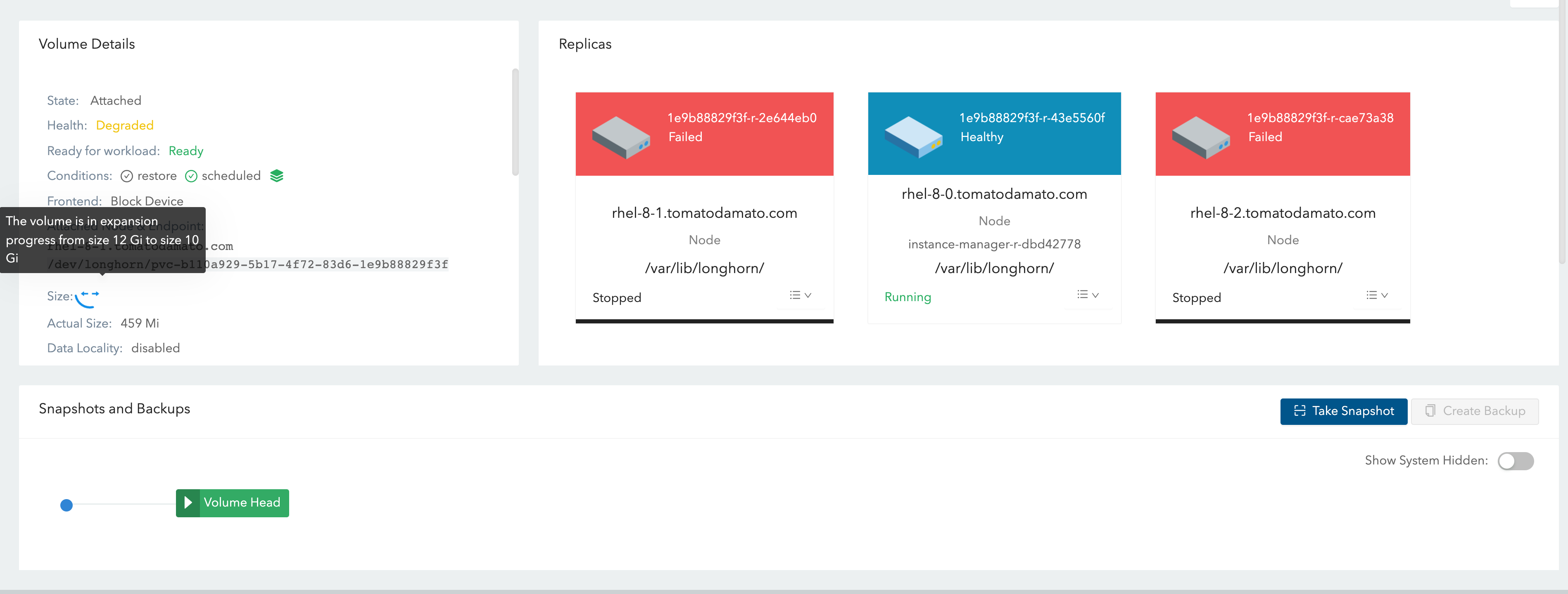 [BUG] Does not recover from ETCD snapshot restore when PVC size in snap