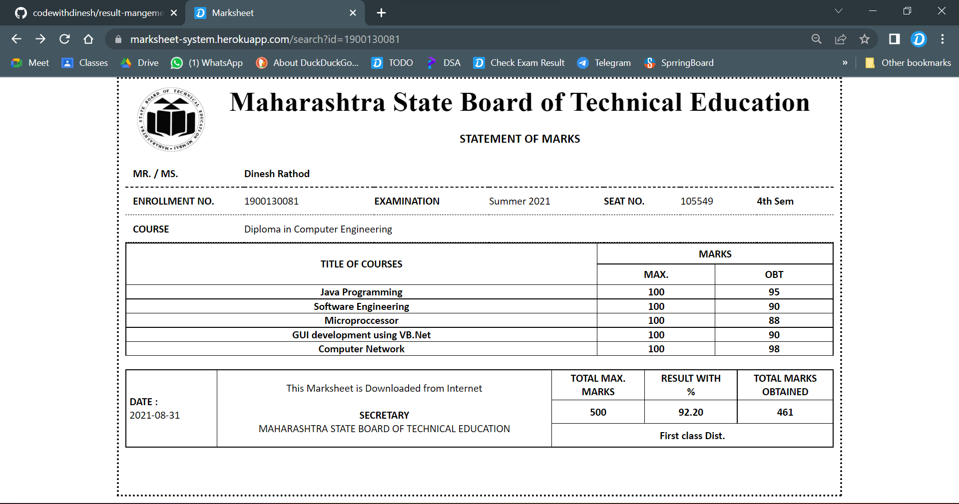 Simple Result GitHub - codewithdinesh/result-mangement-system: This a an simple ...