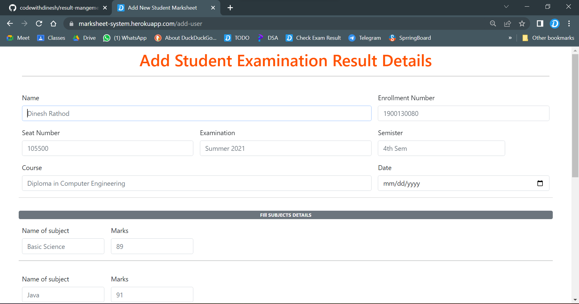 Simple Result GitHub - codewithdinesh/result-mangement-system: This a an simple ...