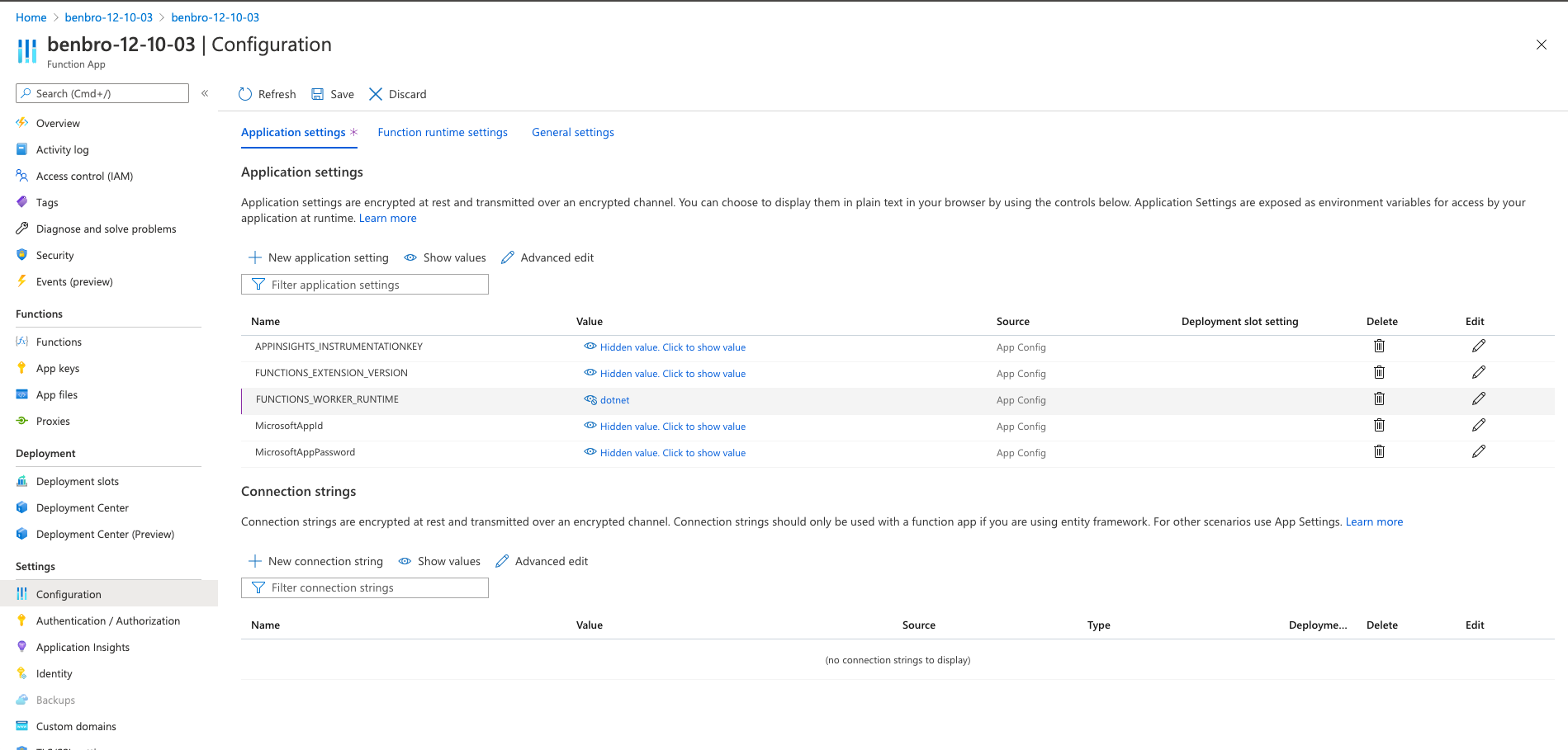 publishing JS runtime to azure functions results in a misconfiguration ...