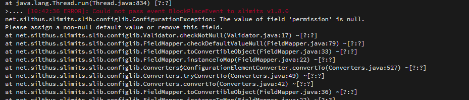 [BUG] ConfigurationException: The value of field 'permission' is null ...