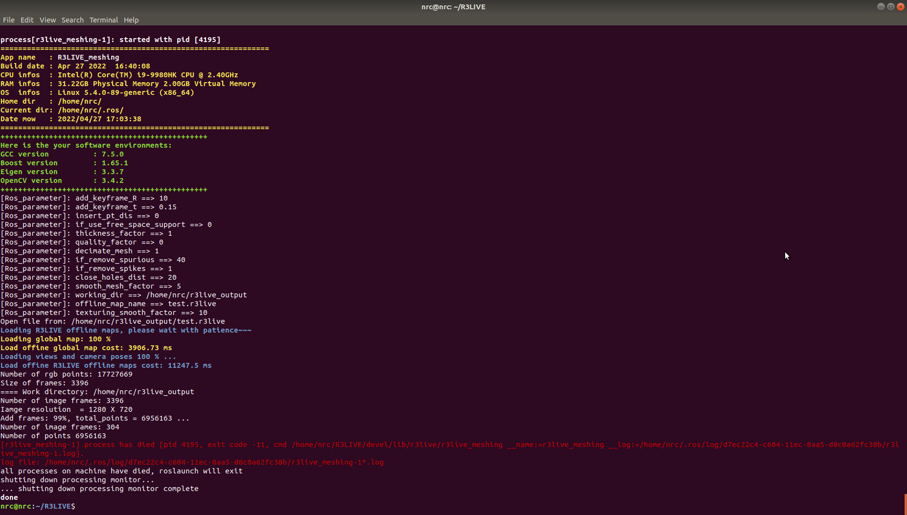 [r3live_meshing-1]:process has died · Issue #85 · hku-mars/r3live · GitHub