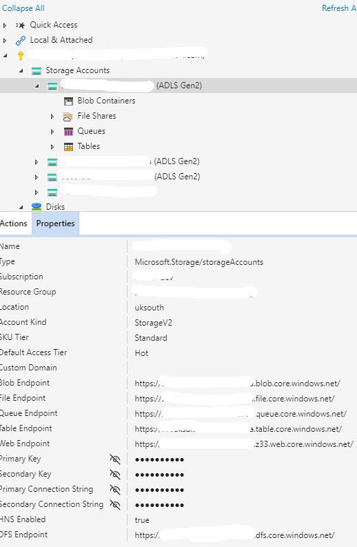 Unable to retrieve child resources Cannot access blob containers