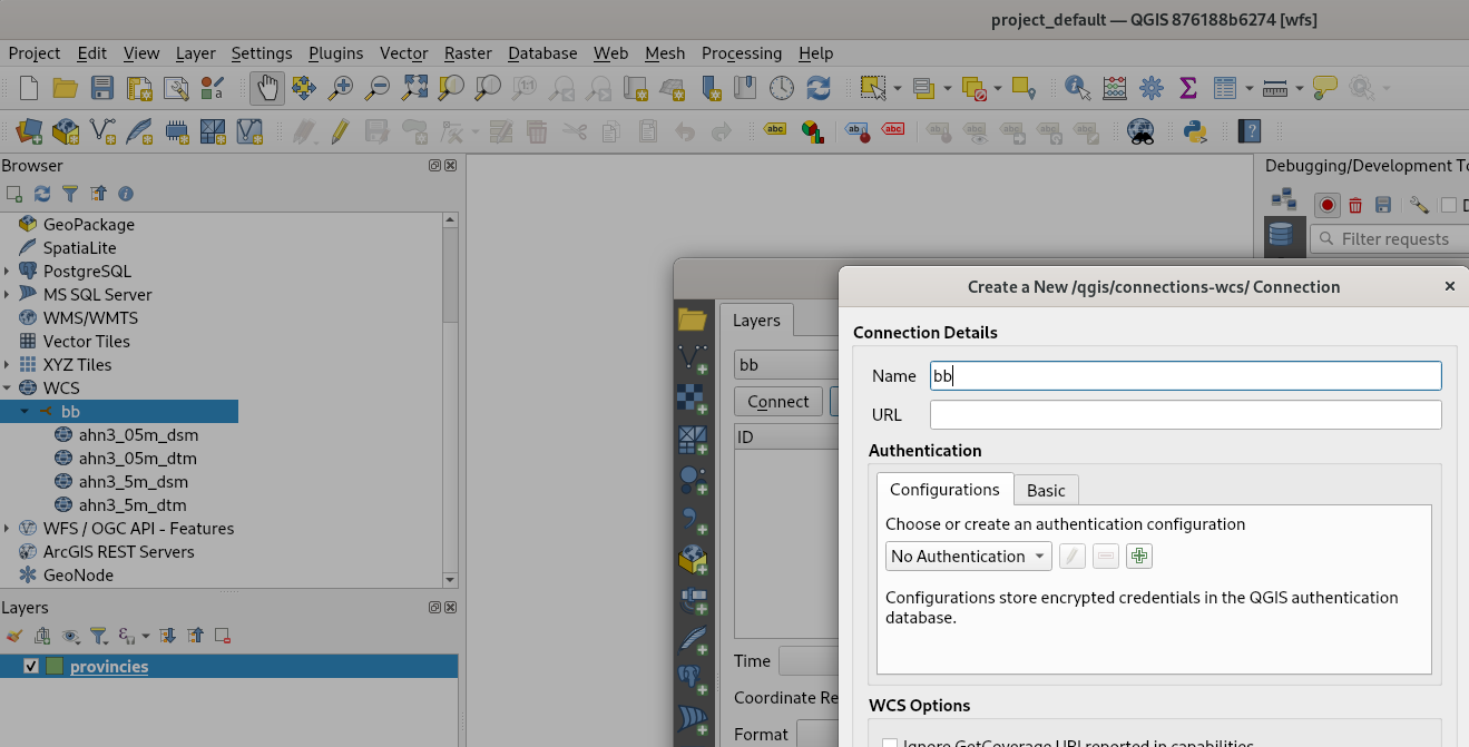 WCS tab in Data Source Manager broken (both 3.26 and master)? · Issue ...