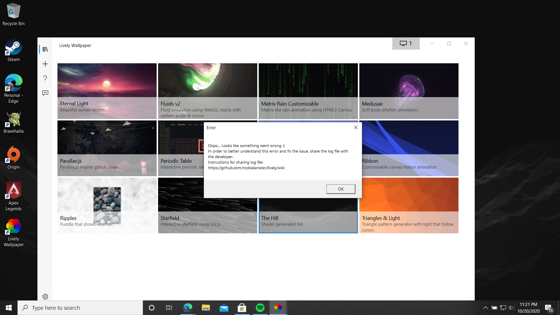 Fluids V2 Error Message Issue 169 Rocksdanister Lively Github