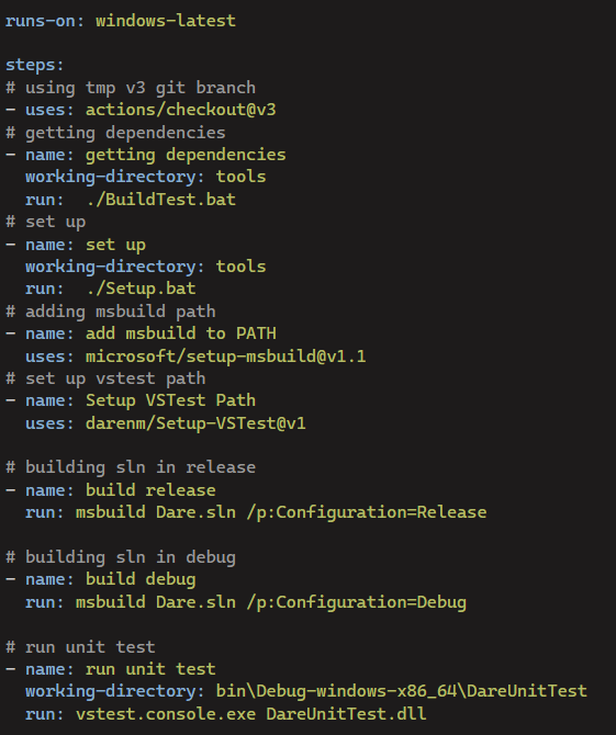 How can i run microsoft unit testing framework for c using github