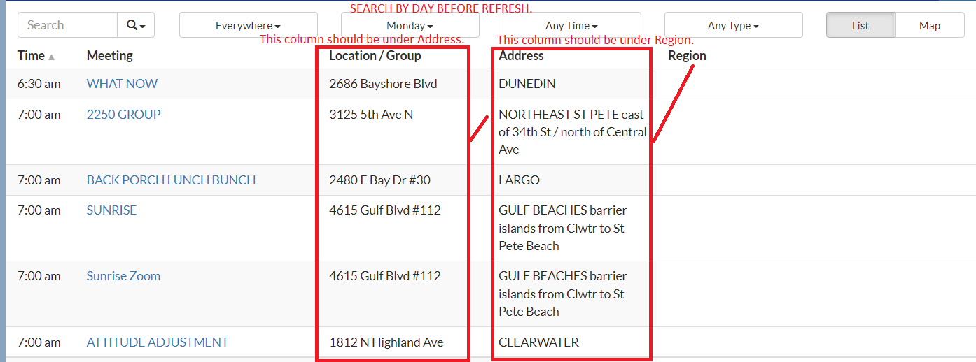 Search by day before refresh