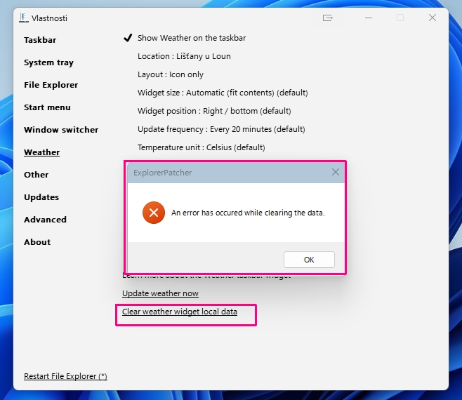 ERROR :: Clear weather data · Issue #1363 · valinet/ExplorerPatcher ...