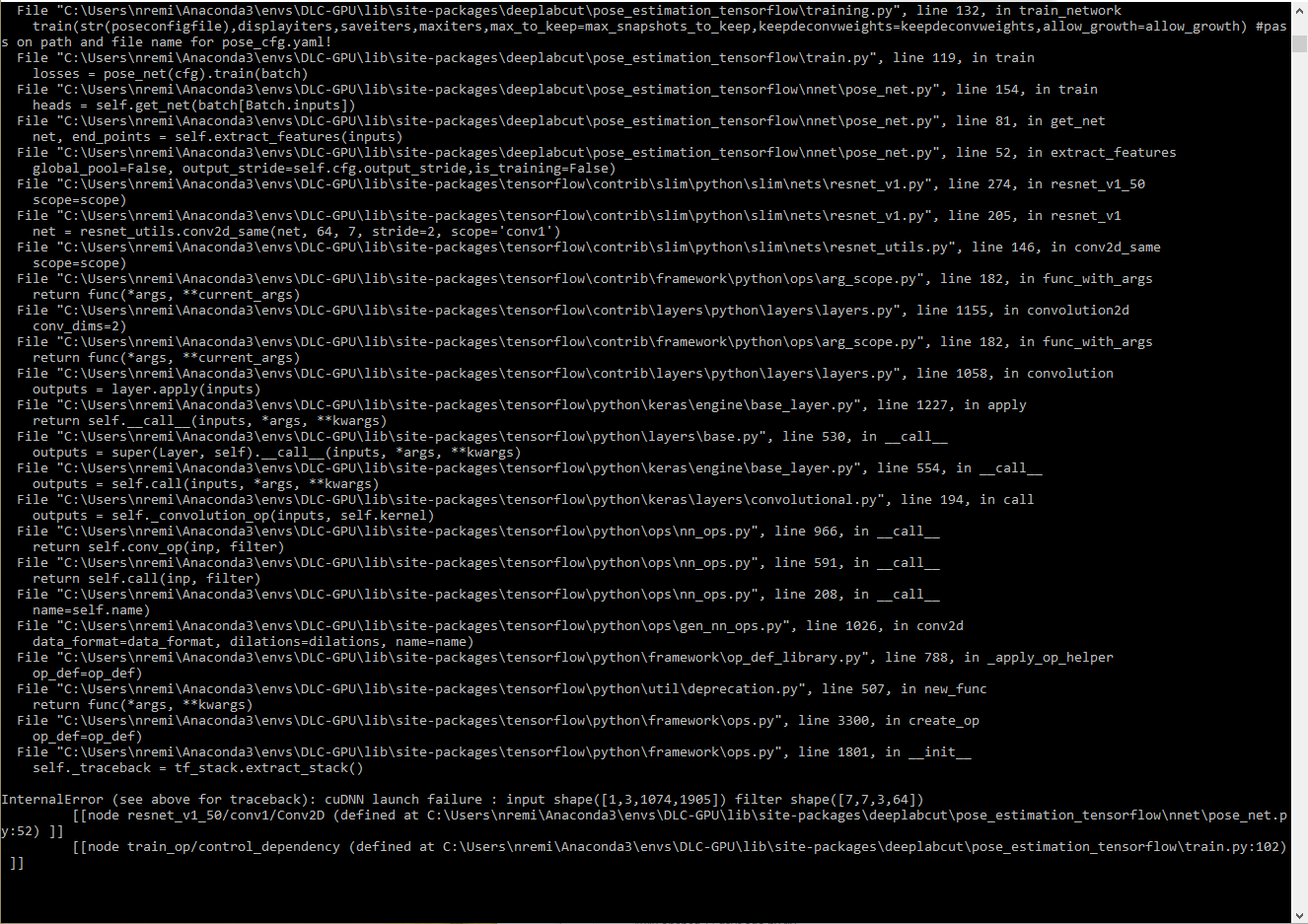 Network Training Error (cuDNN launch failure) · Issue #971 · DeepLabCut ...