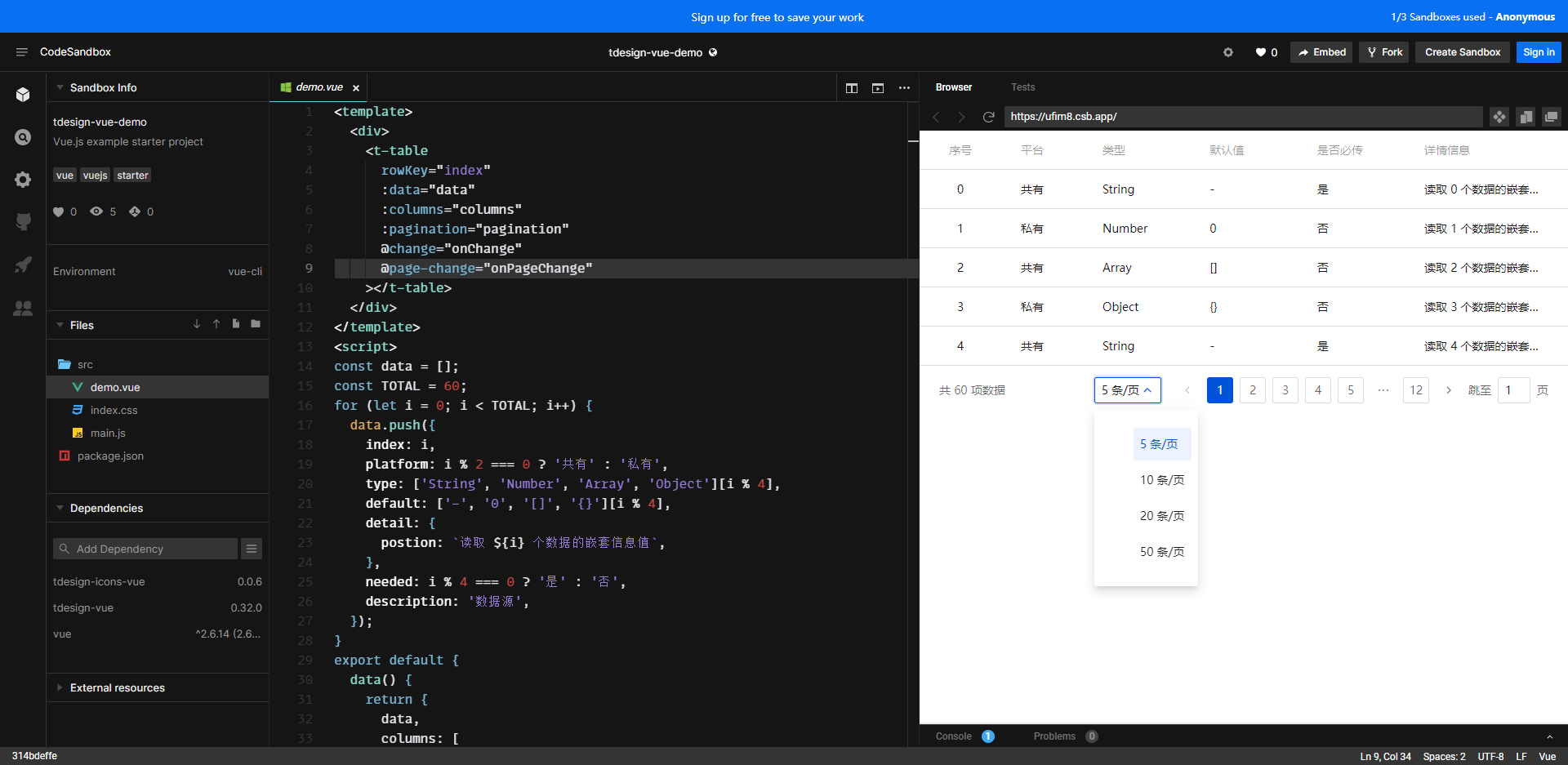 Table，本地数据分页，选择每页数量，样式问题 · Issue #175 · Tencent/tdesign-vue · GitHub