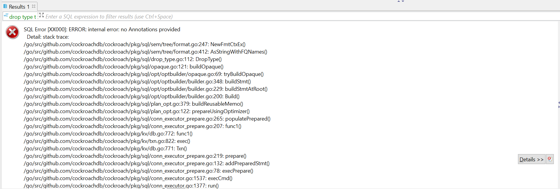 No scrollbar in error message display · Issue #11621 · dbeaver/dbeaver ...