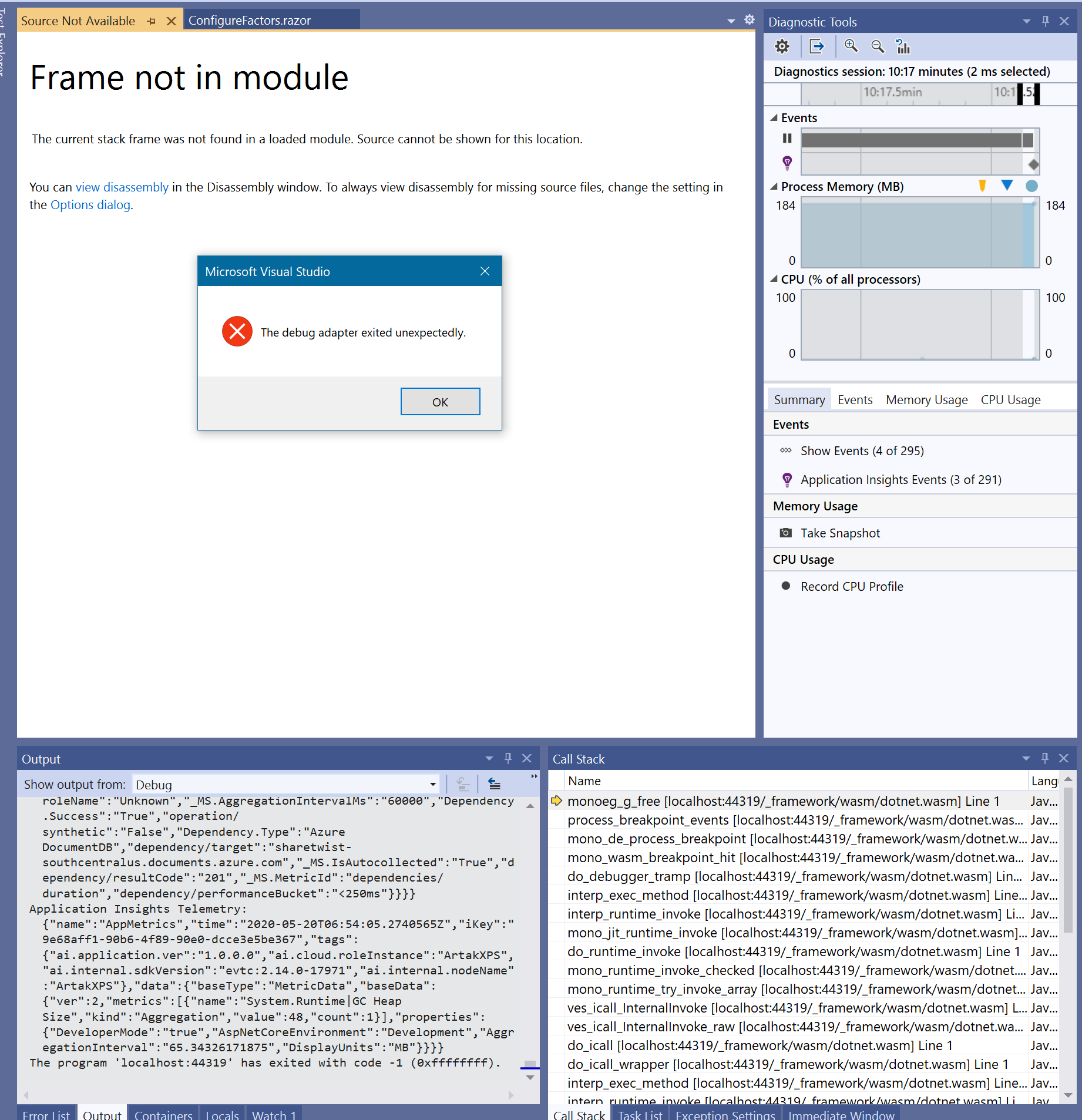 Crashed debugging. Crashed debugging