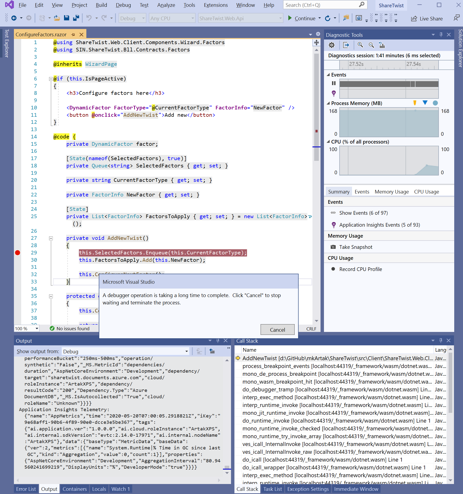 Debugger crashed when debugging a Blazor WASM app in VS 16.6 · Issue ...