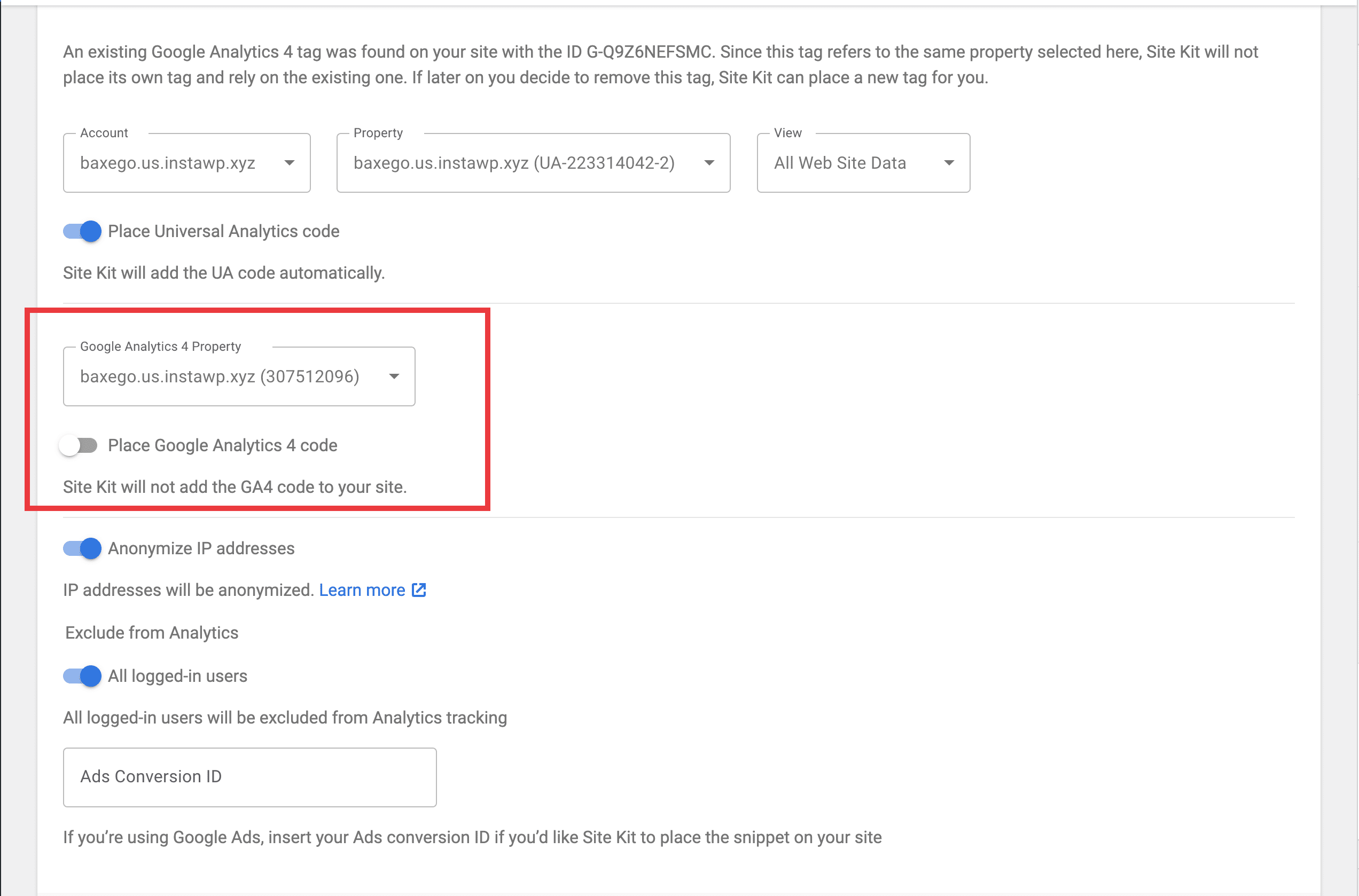Implement Analytics snippet toggle(s) in setup flow if there is an ...