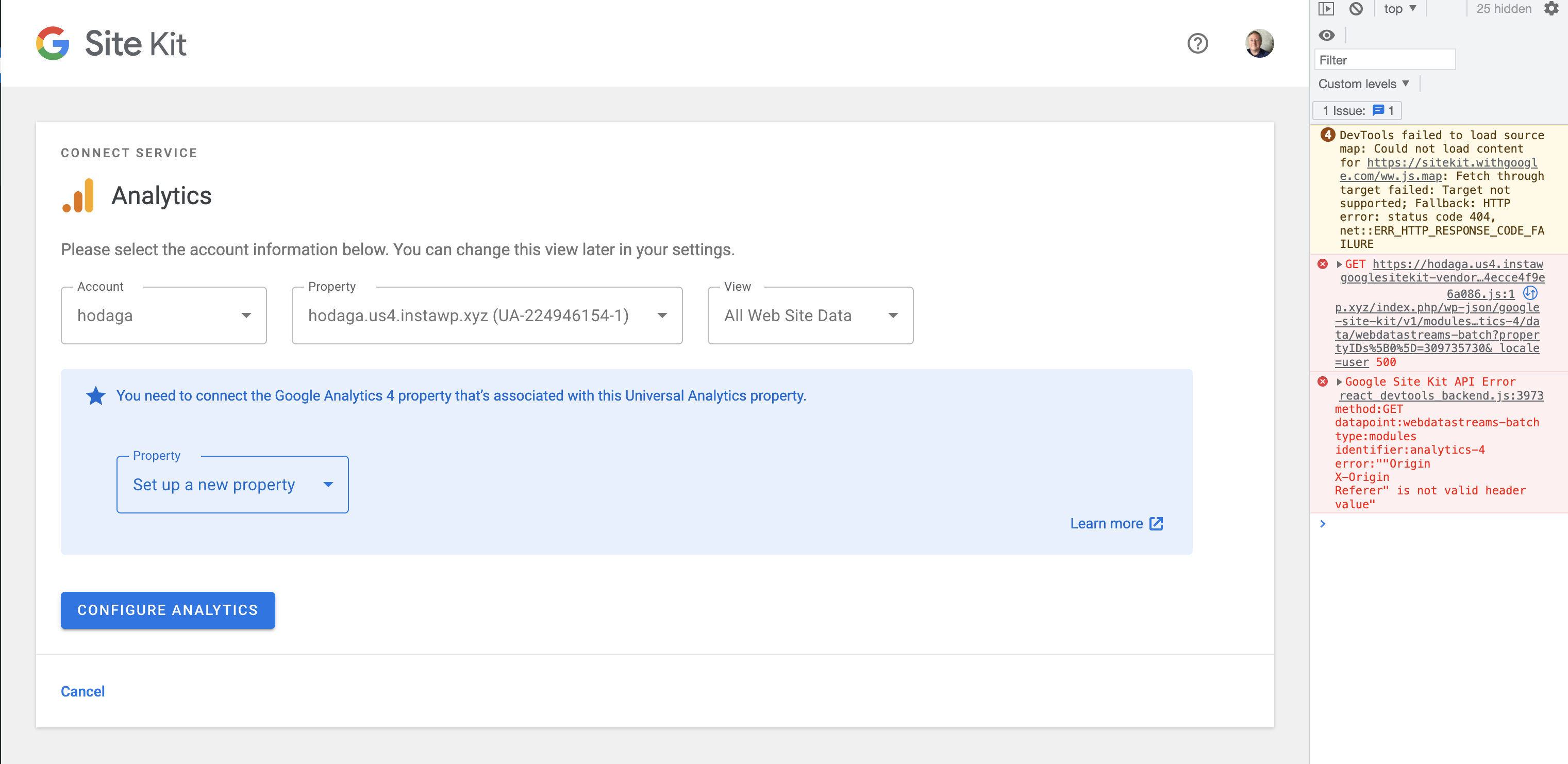GA4 Google API Error when connecting Analytics on Develop Branch ...