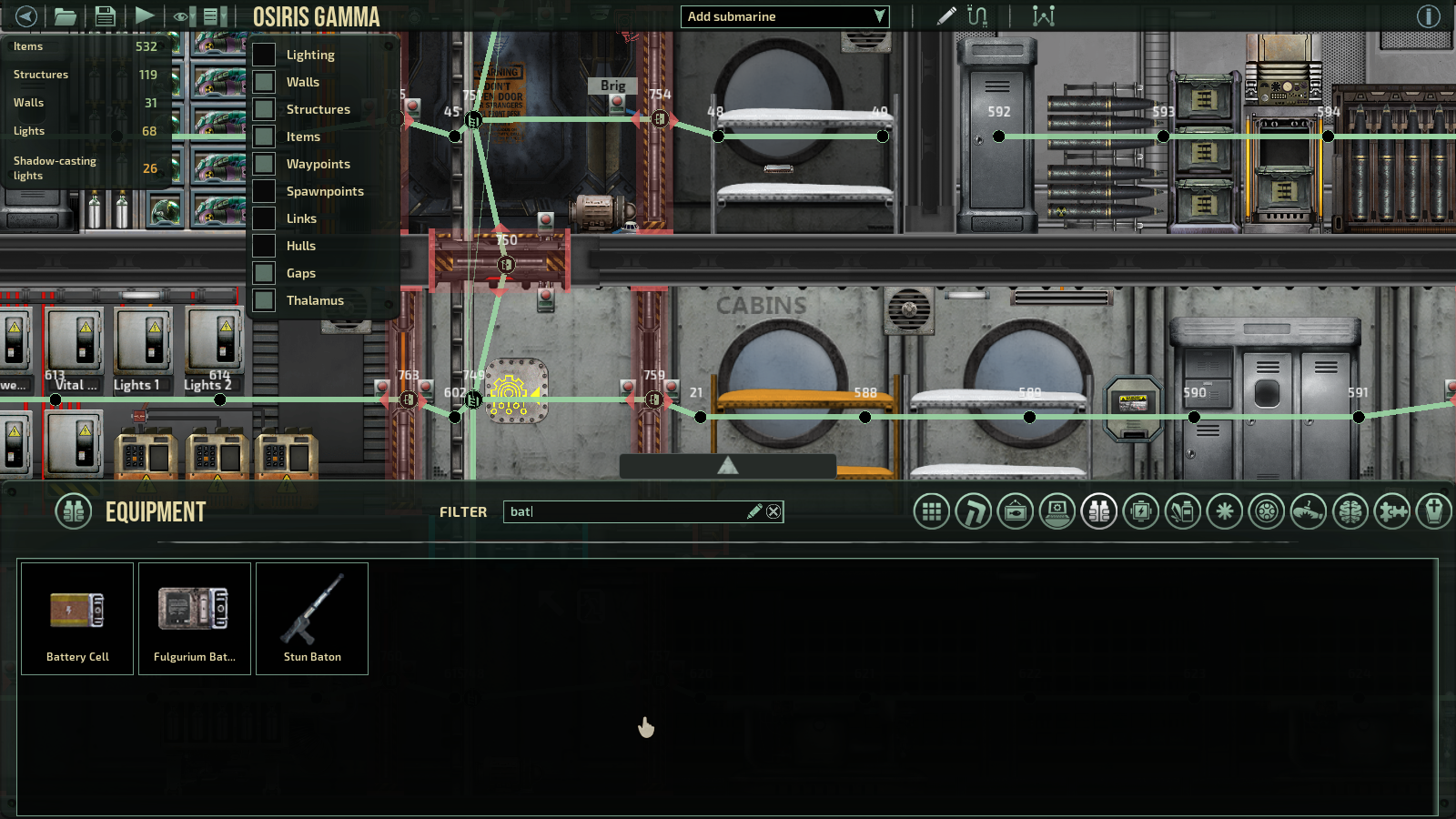 Batteries and Oxygen tanks do not appear in editor unless using search