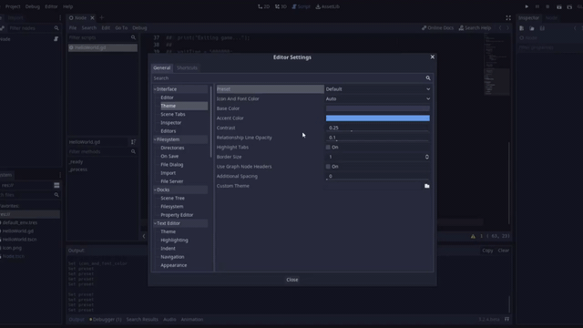 Clicking the Preset selection bar in the Theme section of Editor ...