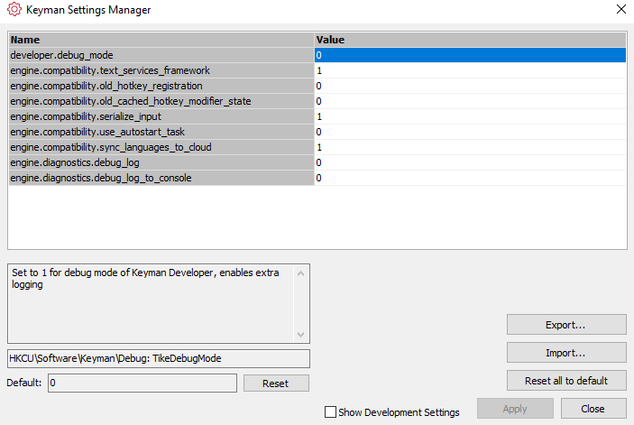 Keyman settings manager