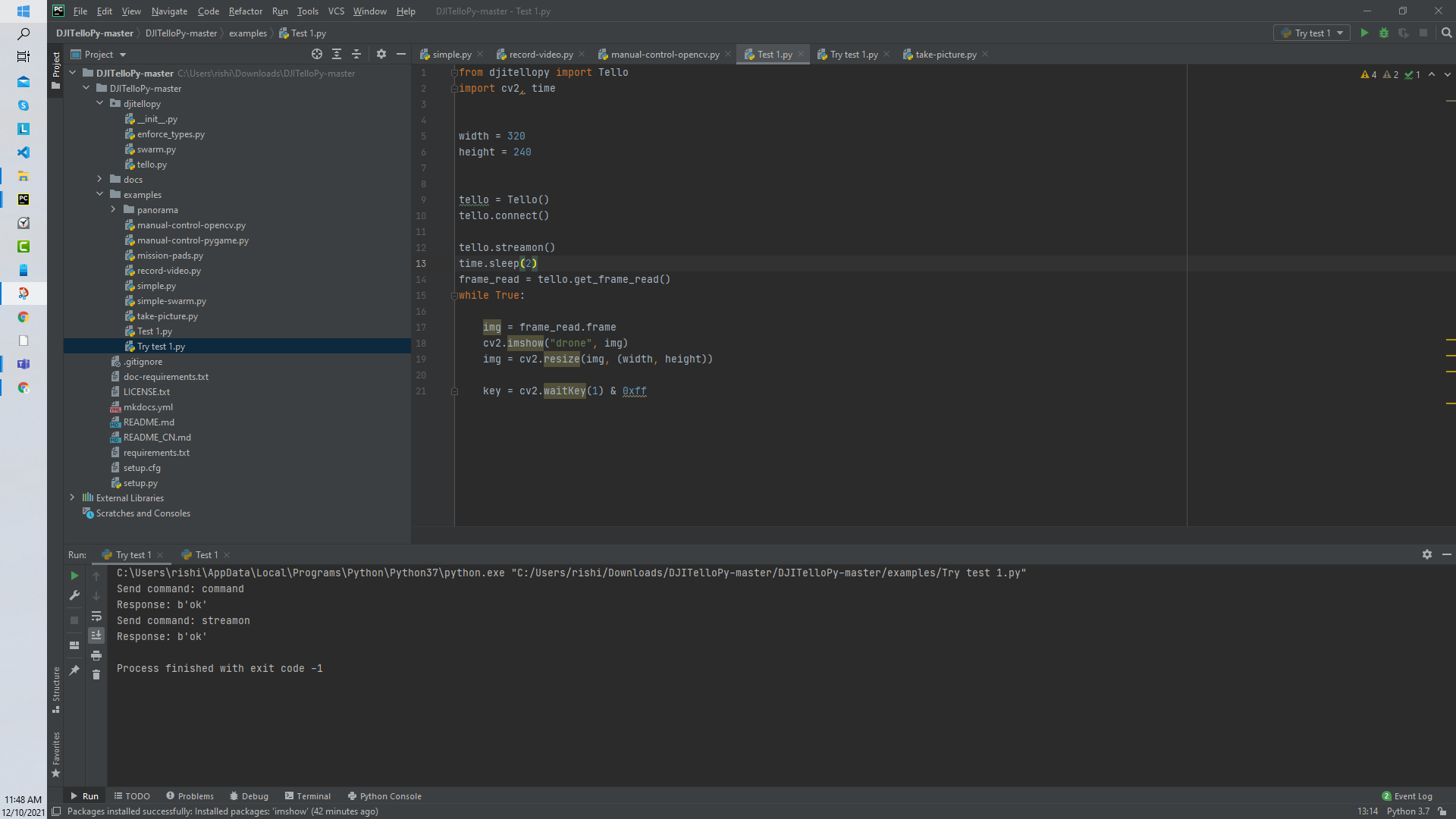 get_frame_read() frame is None · Issue 63 · damiafuentes/DJITelloPy