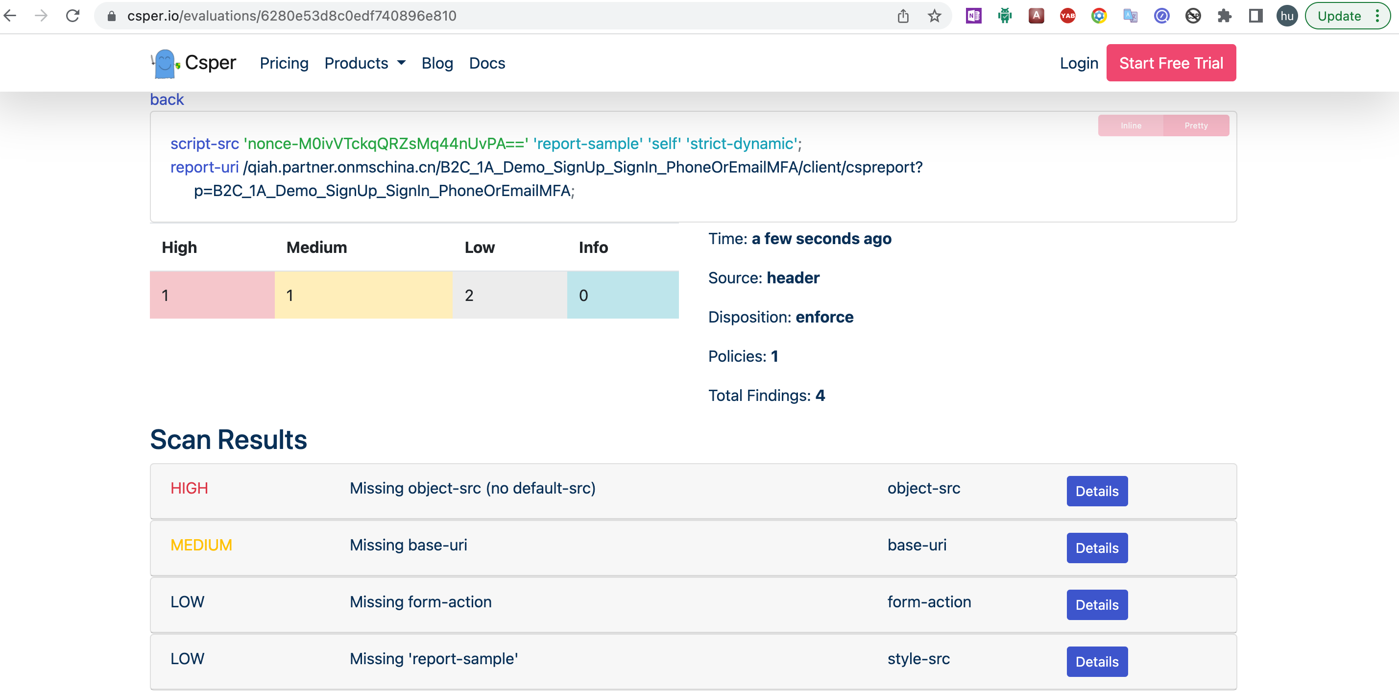 custom policy with default UI blocked by Content Security Policy ...