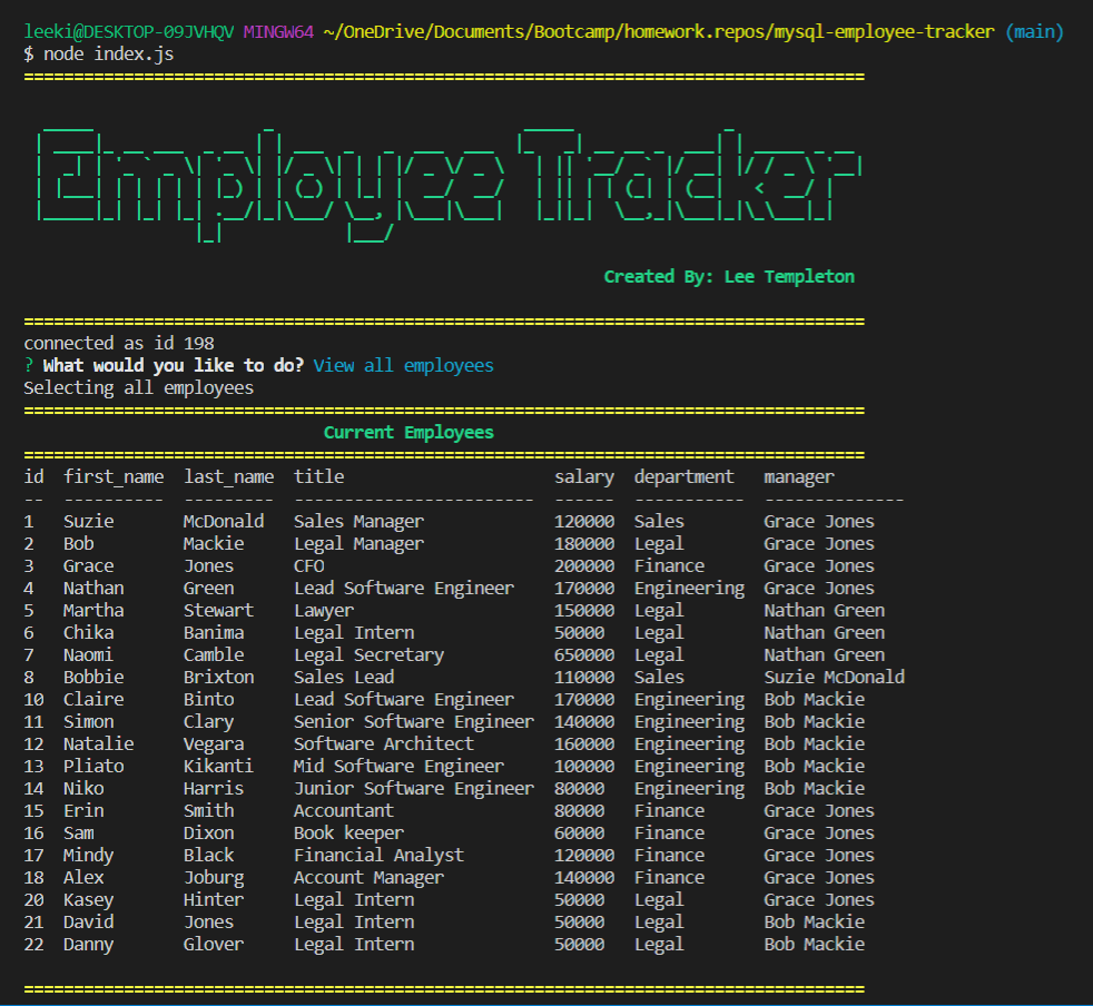 GitHub - LeeKiri/mysql-employee-tracker: This is an In-line command ...