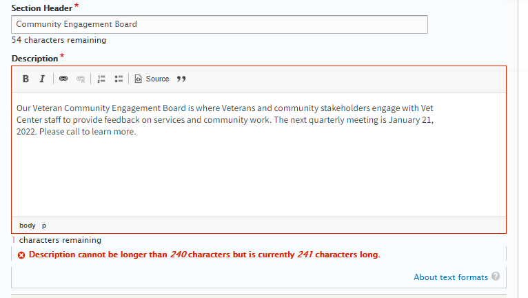 Improve Characters Remaining Ui Issue 1693 Department Of Veterans Affairs Va Gov Cms Github
