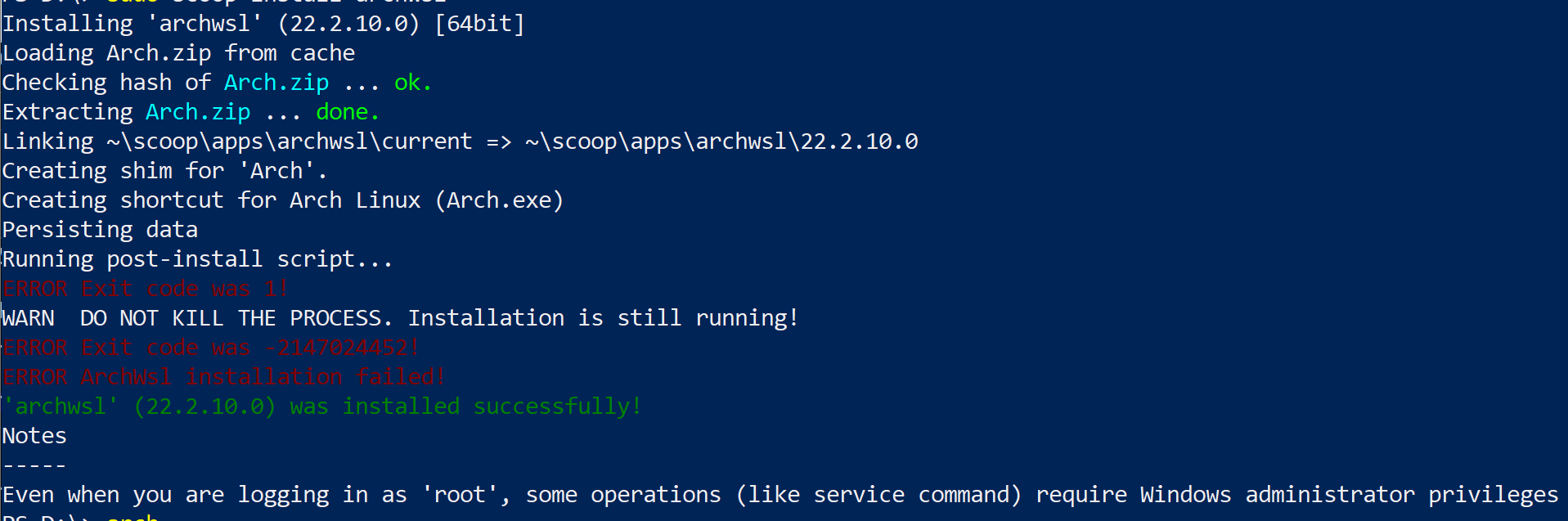 Can't Install Archwsl · Issue #8000 · ScoopInstaller/Extras · GitHub