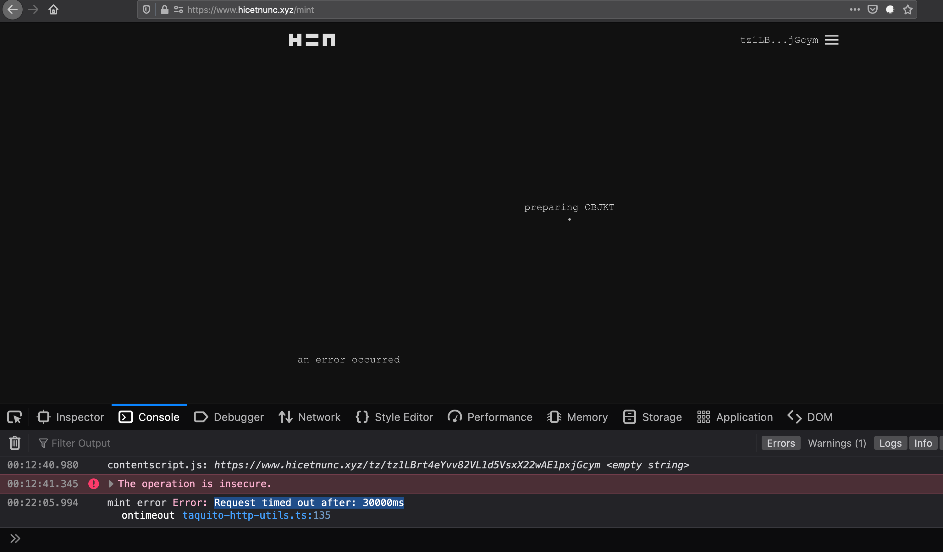 Mint failed with timeout · Issue #553 · hicetnunc2000/hicetnunc · GitHub