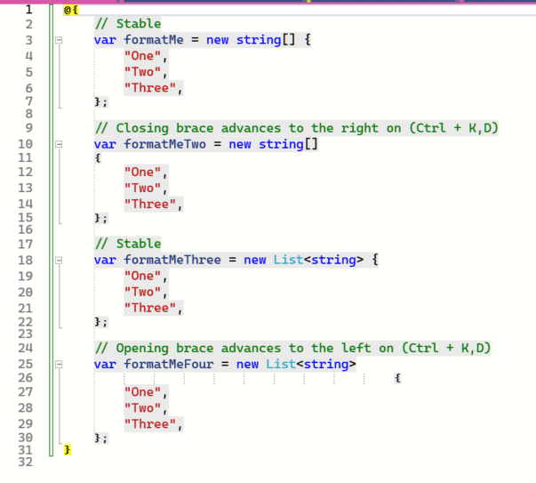Formatting Issue With Close Braces On Collection Initializers Issue formatting-issue-with-close-braces-on-collection-initializers-issue