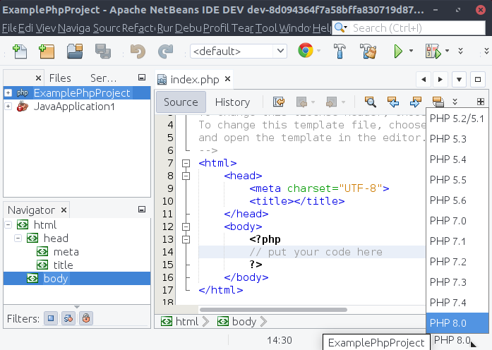 netbeans-5245-php-version-on-status-bar