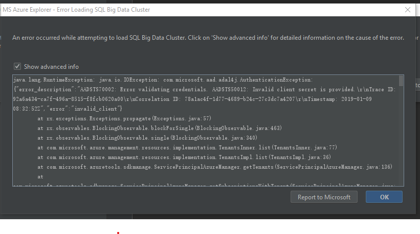 [IntelliJ][AzureExplorer][log] MS Azure Explorer - Error Loading SQL ...