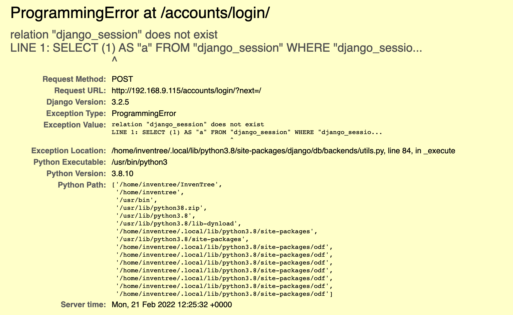 [BUG] Login error · Issue #2659 · inventree/InvenTree · GitHub