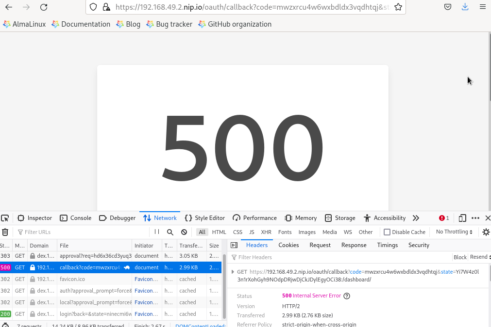 dex eclipse che dashboard throws 500 Internal Error on successful login ...