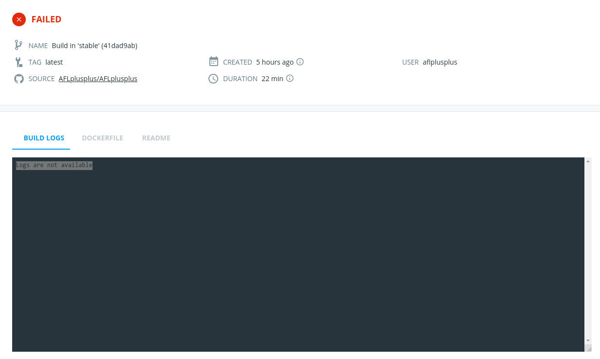 Dockefile builds fine locally, fails building on hub and there are no ...