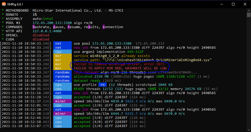 MSR Mod Failed to Apply · Issue #2681 · xmrig/xmrig · GitHub