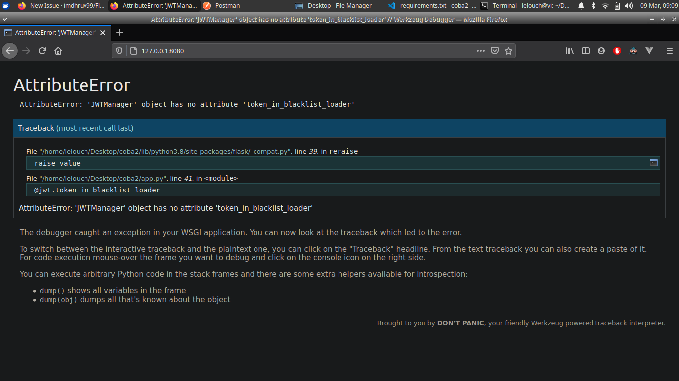 AttributeError 'JWTManager' object has no attribute 'token_in