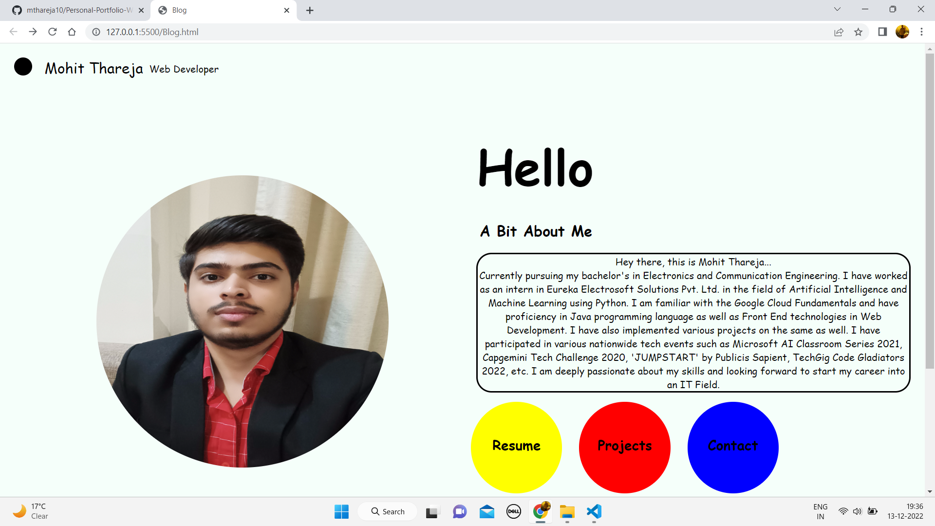 GitHub - mthareja10/Personal-Portfolio-Website: This is my personal ...